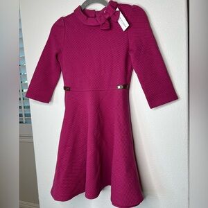 NWT Janie & Jack Raspberry Pink Quilted Soft Ponte Knit Bow Dress 12 NWT